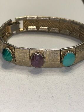 Vintage Gold-Tone Multi-Stone  Bracelet with multi colored gemstone Accents